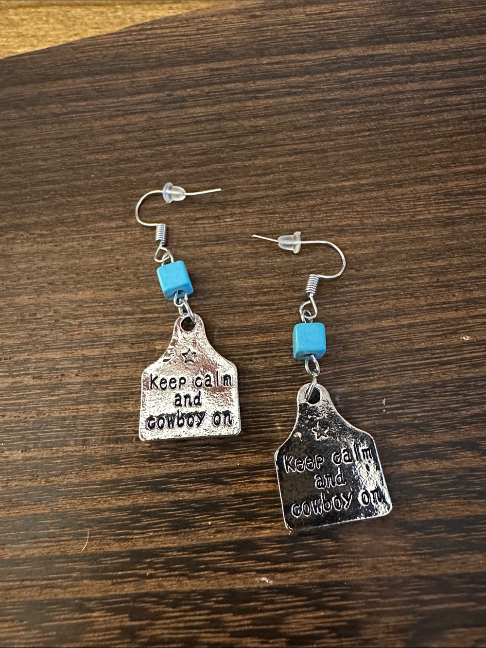 Keep Calm and Cowboy On Dangle Earrings with Turquoise Beads